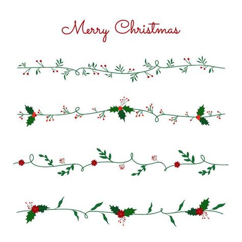 Holly Illustration Christmas, Mistletoe Drawing Simple, Holly Drawing Simple, Christmas Garland Drawing, Garland Drawing, Bujo Christmas, Christmas Decorations Drawings, Christmas Boarders, Christmas Wreath Illustration