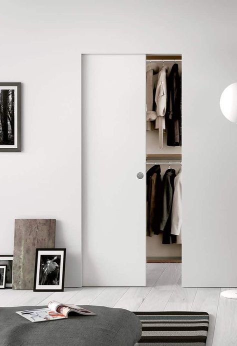 white modern pocket door for closet - Trendir Modern Pocket Doors, French Pocket Doors, Interior Pocket Doors, Glass Pocket Doors, Invisible Doors, Sliding Pocket Doors, Attic Room, Modern Farmhouse Home, Diy Ikea