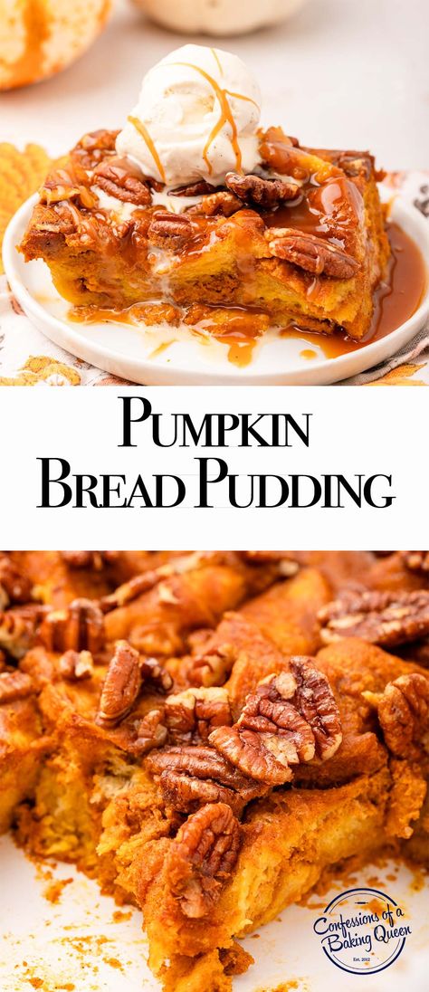 Indulge in the flavors of fall with this simple and tasty pumpkin bread pudding recipe. Perfect for holiday gatherings or cozy nights in, this pumpkin-infused dessert is sure to be a crowd-pleaser. Pumpkin Bread Pudding With Caramel Sauce, Bread Pudding Pumpkin, Pumpkin Bread Pudding Easy, Dutch Oven Bread Pudding, Simple Pumpkin Recipes Desserts, Simple Pumpkin Dessert Recipes, Maple Donuts Recipe, Pumpkin Bread Pudding Recipe, Savory Bread Pudding Recipe