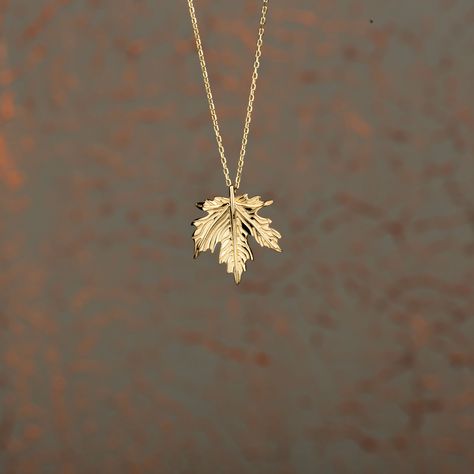 Our 14K Solid Gold Leaf Necklace is a tribute to the captivating beauty of fall, offering a simple yet elegant addition to your jewelry collection. This exquisite piece features a leaf pendant measuring 16.50mm by 14.70mm, attached to a slender cable chain. Whether you opt for the warmth of Gold, the softness of Rose Gold, or the purity of White Gold, each option adds its unique allure to the necklace. The adjustable chain length, ranging from 16 to 18 inches, ensures versatility and a perfect f Pendant Designs Gold Simple, Fall Necklaces, Gold Leaf Necklace, Autumn Necklace, Art Jewelry Design, Rose Gold Chain, Leaf Jewelry, Leaf Necklace, Leaf Pendant