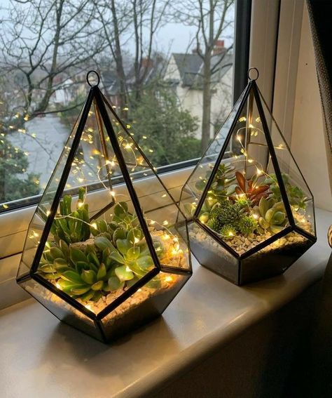 Chandelier Terrarium, Hanging Terrarium Ideas, Terrarium Shelf, Terrarium Light, Memorial Service Decorations, Hanging Plant Ideas, Lantern Terrarium, Succulents Terrarium, Hanging Glass Terrarium