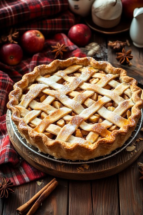 🍏🥧 Indulge in the classic comfort of homemade apple pie! This scrumptious delight is beautifully complemented by a sprinkle of cinnamon and sugar, just waiting to be savored. Perfectly captured on an old wooden table with a charming red plaid fabric, the warm tones and textures invite you to take a slice. ✨ Enjoy the natural light and soft shadows that enhance the pie's inviting details! 🍽️❤️ #ApplePie #BakingLove #ComfortFood #FoodPhotography #HomemadeDelights #CinnamonSugar #CozyVibes... Apple Pie Photography Food Styling, Autumn Pie Aesthetic, Apple Pie Photography, Apple Pie Aesthetic, Apple Cinnamon Pie, Old Wooden Table, Cinnamon Apple Pie, Fall Pies, Homemade Apple Pie