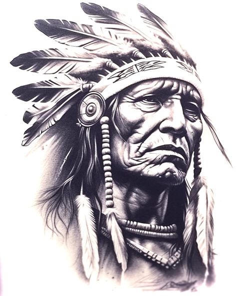 Indian Head Tattoo, Tattoo Indien, American Drawing, Darkside Tattoo, Indian Skull Tattoos, Native American Tattoo Designs, Indian Tattoo Design, Native American Drawing, American Indian Artwork