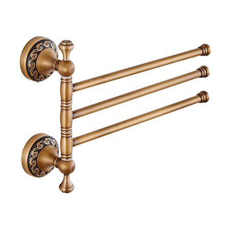 PURCHASED: Leyden TM Antique Brass Active 3-Arm Swing Towel Rack Towel Rotated Bar Organizer Holder Wall-Mounted Brushed Brass Towel Radiator Bathroom, Brass Towel Rail Heated, Brass Towel Heater, Heated Towel Rail Brass, Towel Rail Brass, Vintage Brass Shelf Rail, Antique Brass In Bathroom, Bath Towels On Rod, Vintage Brass Bar