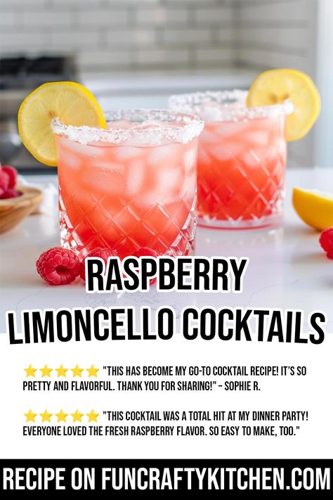 Raspberry Limoncello Cocktails - FunCraftyKitchen Raspberry Limoncello Cocktail, Limoncello Cocktail, Blueberry Shortcake, Raspberry Drink, Limoncello Cocktails, Raspberry Cocktail, Lemon Cocktail, Raspberry Liqueur, Crock Pot Desserts