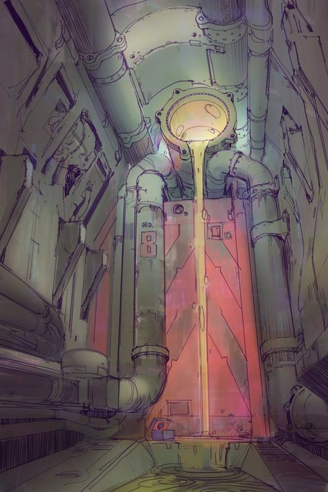 ArtStation - Bunker/Sewer-Superior Sewer Drawing Reference, Underground Bunker Concept Art, Bunker Concept Art, Sewer Aesthetic, Ground Perspective, Space Dnd, Fantasy Environment, Interior Concept Art, Space Hulk