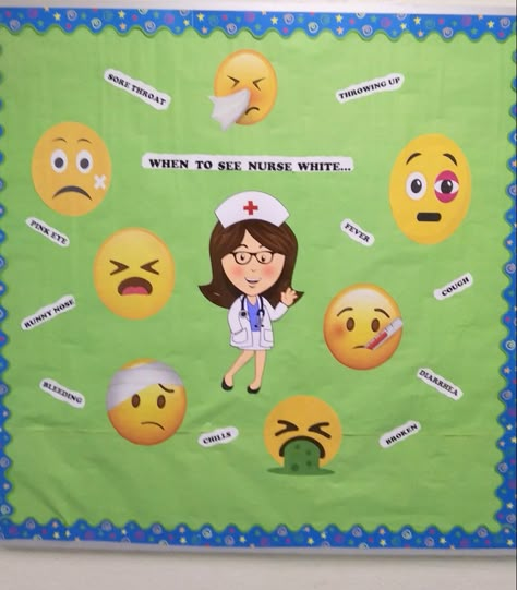 Middle School Nurse Bulletin Board Ideas, Back To School Nurse Bulletin Boards, School Nurse Door Decoration Ideas, Welcome Back Board, School Nurse Bulletin Board Ideas, School Nurse Door Decoration, School Nurse Door Sign, Nurse Door Decorations, Nurse Door Sign