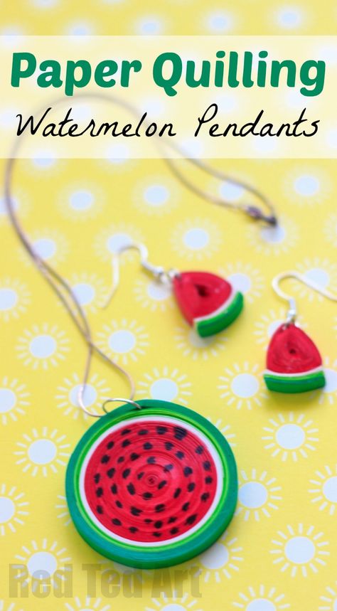 Fruit Craft Ideas, Paper Watermelon, Summer Jewelry Diy, Watermelon Diy, Construction Paper Flowers, Paper Fruit, Fruit Crafts, Paper Quilling Earrings, Crafts By Season