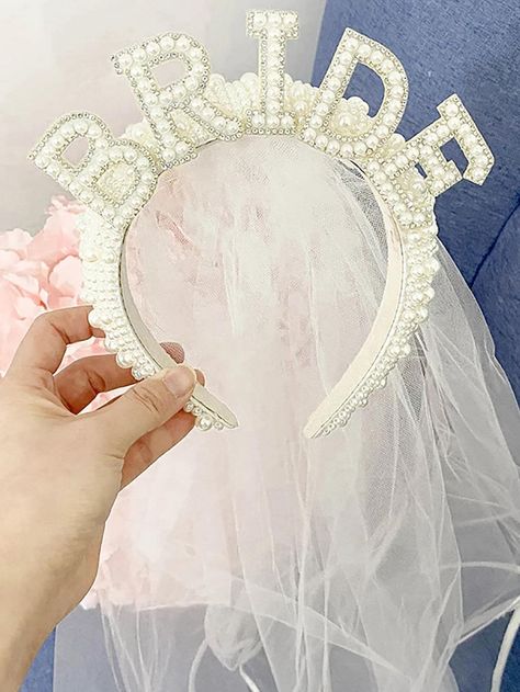 2pcs Women Faux Pearl & Rhinestone Decor Fashionable Headband For Party | SHEIN USA Tiara Veil, Rehearsal Dinner Decorations, Bride Head, Pearl Crown, Pearl Bride, Bridal Party Attire, Pearl Bridal Headband, Bride Crown, Bride Veil