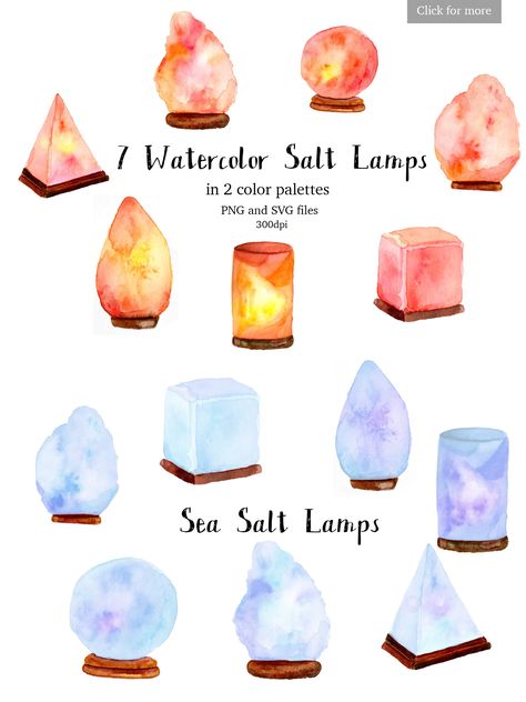 Watercolor Salt Lamp Collection by Maria Zebroff on @creativemarket Lamp Watercolor, Watercolor Salt, Lamp Drawing, Watercolour Texture Background, Lamp Collection, Salt And Light, Salt Lamps, Himalayan Salt Lamp, Salt Lamp