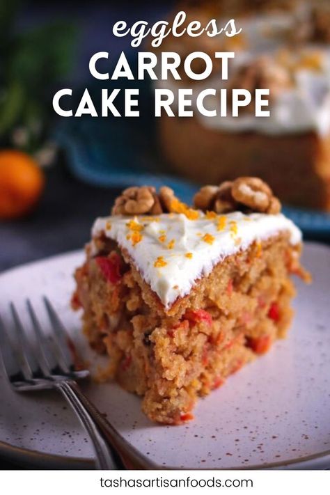 Carrot Cake slice Carrot Cake No Eggs, Eggless Orange Cake Recipe, Carrot Cake Recipe Eggless, Carrot Cake Eggless, Potato Dessert Recipes, Eggless Carrot Cake Recipe, Egg Free Chocolate Cake, Eggless Orange Cake, Sweet Potato Dessert Recipes