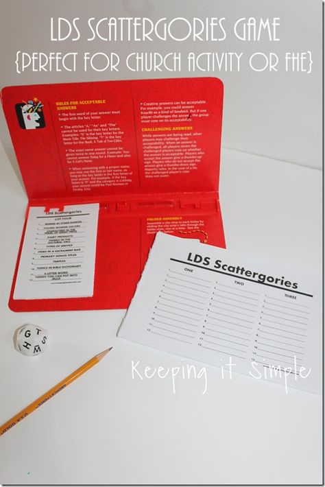 This LDS Scattergories game is a perfect game for FHE, Relief Society activity or any church event. Just print out the card and play! Lds Young Women Activities, Scattergories Game, Mutual Activities, Church Games, Activity Day Girls, Lds Lessons, Yw Activities, Fhe Lessons, Lds Youth