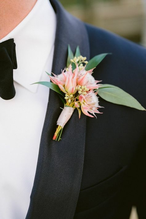 Pink Protea Boutonniere for Wedding in Norfolk, Virginia Protea Boutonniere, Wedding Personal Touches, Pink Protea, Pink Boutonniere, 70th Wedding Anniversary, Protea Wedding, Flower Boquet, Oceanfront Wedding, Wedding Planner App