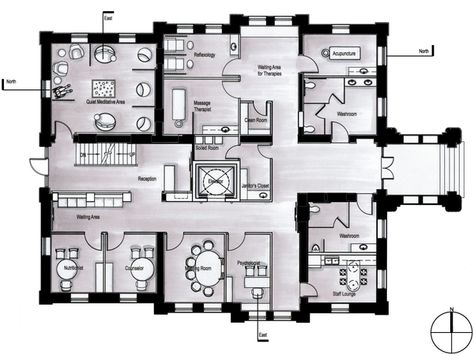 Basic floorplan and layout. Healthcare Project-Humber Wellness Center by Rebecca Lee, via Behance Wellness Centre Plan, Wellness Centre Design, Student Wellness, Architect Tools, Wellness Centre, Healing Touch, Wellness Center, Health Center, School Project