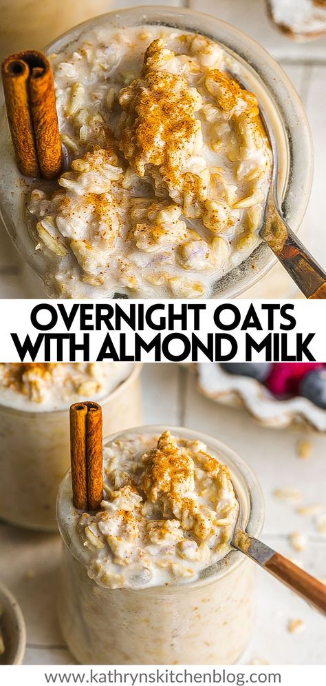 Overnight Oats with almond milk make the perfect breakfast for busy mornings and made with healthy ingredients. These oats have a creamy texture and you can add any of your favorite flavors, add-ins, and toppings! Overnight Oats Almond Milk, Oatmeal With Almond Milk, Vanilla Overnight Oats, Overnight Oats Recipe Easy, Best Overnight Oats Recipe, Almond Milk Recipes, Oat Recipes Healthy, Oat Smoothie, Overnight Oats Recipe Healthy