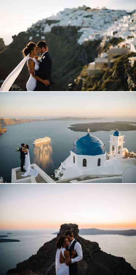 Santorini elopement. Adventure elopement on a Greek Island at sunset. #elopement #santoriniwedding #santorinielopement Greek Island Elopement, Mykonos Greece Elopement, Greece Wedding Pictures, Santorini Elopement Photography, Elopement In Santorini, Greece Wedding Elopement, Greece Elopement Photos, Eloping In Greece, Santorini Elopement Wedding