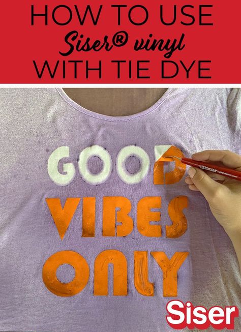 How to use Siser® vinyl with tie dye and tie dyed fabric. Tie Dye Shirts With Vinyl, Unique Tie Dye Patterns, Tie Dye Vinyl, Diy Tie Dye Designs, Siser Vinyl, Diy Fashion Trends, Dye Techniques, Diy Tie, How To Tie Dye