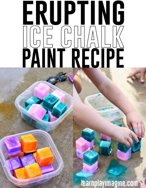 How to make erupting ice cute! Ice Chalk, Ice Cube Painting, Crafts Ideas For Kids, Arts And Crafts Ideas, Ice Painting, Chalk Paint Recipe, Curious Kids, Science Activities For Kids, Outdoor Activities For Kids