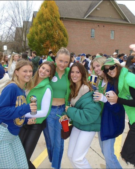 Notre Dame Gameday Outfit, Saint Marys College Notre Dame, Notre Dame Game Day Outfit, Party Outfits College, Barn Dance Outfit, Notre Dame Game Day, Hawaiian Themed Outfits, St Pattys Outfit, College Football Outfits