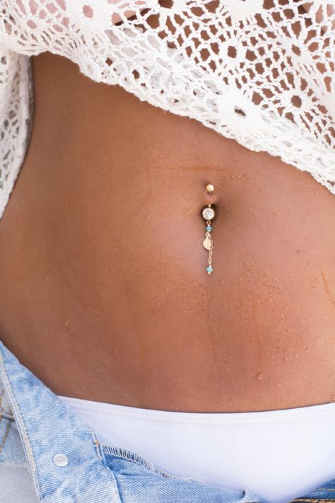 Tiny Leaf Belly Button Piercing, Silver / Gold Navel Ring With Light Blue Beads. Amazing Body Jewelry to Complete a Wedding Look - Etsy Lower Bellybuttonpiercing, Belly Button Ring Gold, Stud Belly Button Piercing, Pretty Belly Piercings, Belly Button Aesthetic, Dangly Gold Belly Button Piercing, Dainty Gold Belly Button Piercing, Good Belly Button Piercing, Beachy Belly Button Piercing