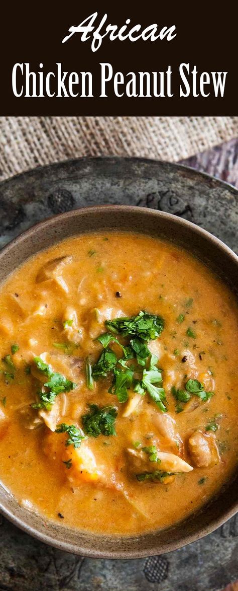 African Chicken Peanut Stew ~ A hearty West African-inspired stew of chicken thighs and legs, sweet potatoes and peanuts that is perfect for a chilly day. ~ SimplyRecipes.com #soupandstew #african #gluten-free #peanut African Chicken, African Peanut Soup, African Stew, African Peanut Stew, Peanut Stew, West African Food, Peanut Soup, Stew Chicken Recipe, African Cooking