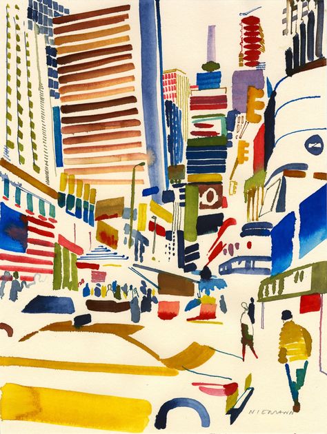 Nyc Drawing, New York Drawing, Christoph Niemann, Travel Drawing, Colorful City, Tableau Art, Arte Inspo, Metroid, Urban Sketching