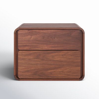 The rounded edges of the Berkeley nightstand give this piece a soft and subtle aesthetic. This nightstand uses a slide push to open the drawers making it a unique and practical use for easy access. Color: Walnut | AllModern Berkeley 2 - Drawer Nightstand 18.11 H x 23.62 W x 15.75 D in brownWood in Walnut | 18.11" H X 23.62" W X 15.75" D | Wayfair Two Drawer Nightstand, Rounded Nightstand, Organic Modern Nightstand, Wood Nightstand Bedroom, Cb2 Bedroom Nightstands, Bedside Table Ideas Decor, Thuma Bed Nightstand, 12" Nightstand, Brown Night Table