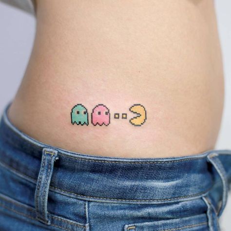 Pacman Tattoo, Pixel Tattoo, Forearm Tattoo Quotes, Tato Minimal, Gamer Tattoos, Tattoo Thigh, Retro Tattoos, Small Tattoos With Meaning, Hip Tattoos Women