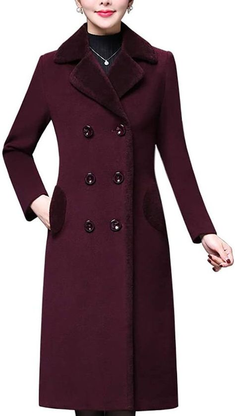 Amazon.com: Aprsfn Women's Double-Breasted Notched Lapel Midi Wool Blend Pea Coat Jackets (Dark Coffee, X-Large) : Clothing, Shoes & Jewelry Winter Maxi, Wool Jackets Women, Winter Overcoat, Peacoat Jacket, Coat Winter, Large Dress, Medium Dress, Loose Fitting Tops, Wool Blend Coat