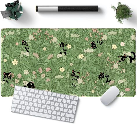 Amazon.com : Green Mouse Pad Xl Cat Cute Plant Cool Mouse Keyboard Pad For Desk, Keyboard Mat Kawaii Black Cat Flower Mouse Pad Green Desk Mat Desk Decor With Stitched Edges Non-Slip Large Computer Mat 31.5x15.7in : Office Products Green Office Decor, Kawaii Black Cat, Green Desk Mat, Computer Mat, Green Desk, Desk Mouse Pad, Keyboard Mat, Cat Plants, Desk Essentials