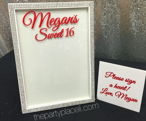 Sweet 16 sign in frame hearts Glass Guest Book, Wedding Table Settings Diy, Sweet 16 Sign, Teal Wedding Colors, Wedding Guest Signing, Wood Easel, Guest Signing, Party Place, Sweet Sixteen Parties