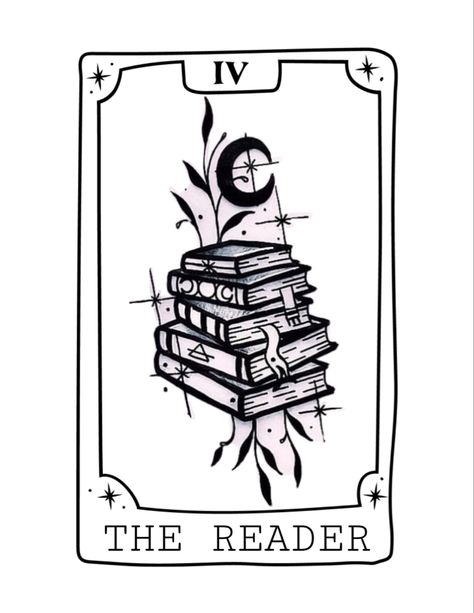 Sticker Book Ideas, Book Aesthetic Sticker, Sticker Book Diy, Book Design Ideas, Reader Tattoo, The Reader Tarot Card, Bookish Tattoos, Tarot Card Tattoo, Tarot Tattoo