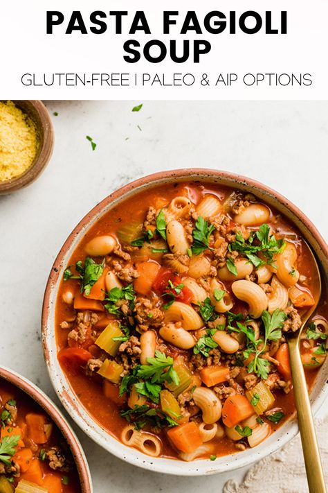 Pasta Fagioli Soup {Gluten-free} - Unbound Wellness Pasta Fagiole, Paleo Pasta, Pasta Fagioli Recipe, Unbound Wellness, Pasta Fagioli Soup, Fagioli Soup, Paleo Soup, Creamy Pasta Recipes, Pasta Fagioli