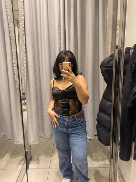 Corset Top Outfit Midsize, Corset Outfit Midsize, Room Mirror Selfie, Outfit Midsize, Dressing Room Mirror, Corset Top Outfit, Denim Jeans Outfit, Room Mirror, Corset Outfit