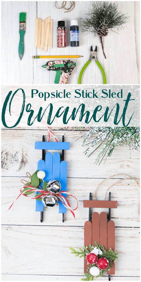 Popsicle Sleds Christmas Ornament, Popsicle Stick Sled Ornament, Popsicle Stick Sled, Sled Ornaments, Pinterest Christmas Crafts, Diy Christmas Tree Ornaments, Fun Christmas Crafts, Ornament Tutorial, Christmas Packaging