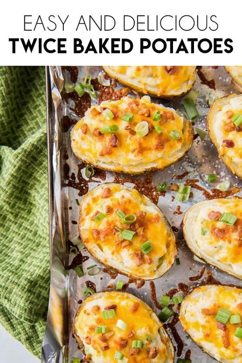 Easy twice baked potatoes are creamy, cheesy and delicious! This is a classic recipe that the entire family will love. Easy Twice Baked Potatoes, Russet Potato Recipes, Baked Bbq Chicken, Baked Potato Casserole, Scalloped Potatoes Cheesy, Healthy Potato Recipes, Scalloped Potato Recipes, Baked Potato Recipes, Vegetables Recipes