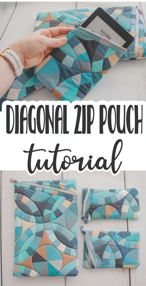 learn how fun it is to sew a diagonal zipper pouch with this sewing tutorial. Sewing a diagonal zipper pouch is easier than you think! Use this sewing tutorial to sew fun diagonal pouches in all sizes. Quilted Pouch Tutorial, Quilted Bag Patterns, Tutorial Sewing, Snap Bag, Pouch Sewing, Zipper Pouch Tutorial, Pouch Tutorial, Free Pdf Sewing Patterns, Diy Bags Purses