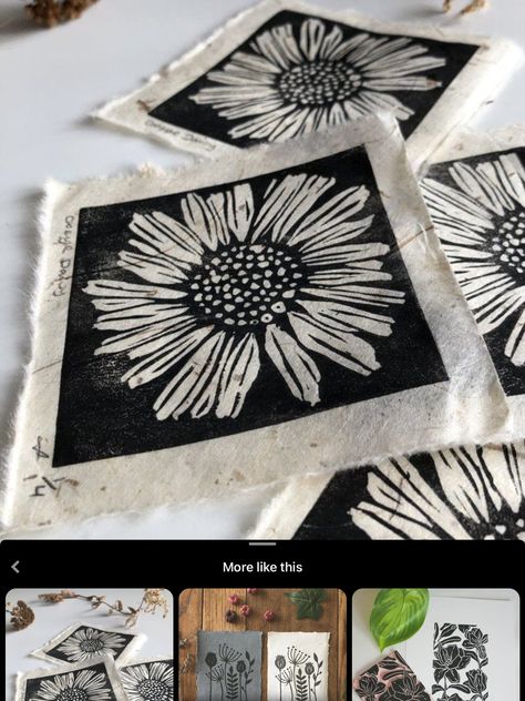 Daisy Lino Print, Lino Printing Ideas, Print Making Ideas, Linolium Printing, Lino Print Ideas, Print Making Designs, Oxeye Daisy, Printmaking Projects, Lino Block