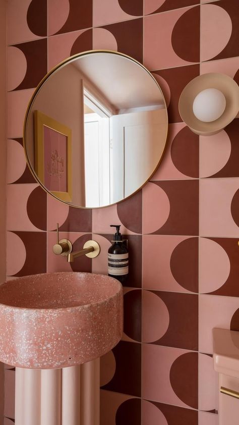 All Posts • Instagram 1970s California, Pink Powder Room, Terrazzo Sink, Concrete Collaborative, Concrete Bathroom, Interior Tiles, Concrete Sink, Millennial Pink, Unique Tile