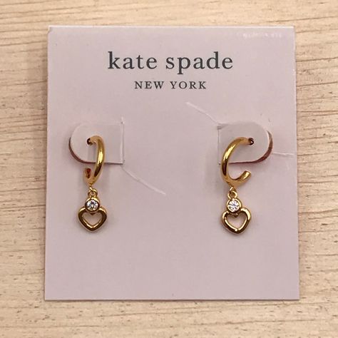 Bnwt Kate Spade New York Huggie Earrings Gold Tone, Hoop Earrings With Hanging Heart Great For Gifting, Or Treat Yourself! Retails: $42 Bundle And Save Huggie Earrings Gold, Spade Earrings, Kate Spade Earrings, Hanging Hearts, Spade Jewelry, Kate Spade Jewelry, Huggie Earrings, Huggies Earrings, Earrings Gold