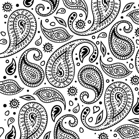 Bandana Print Pattern Stencil, Easy Paisley Pattern Simple, Bandana Paisley Pattern, Simple Paisley Pattern, Quetzalcoatl Tattoo, Denim Pocket Details, Black And White Paisley Pattern, Paisley Background, Frames Design Graphic