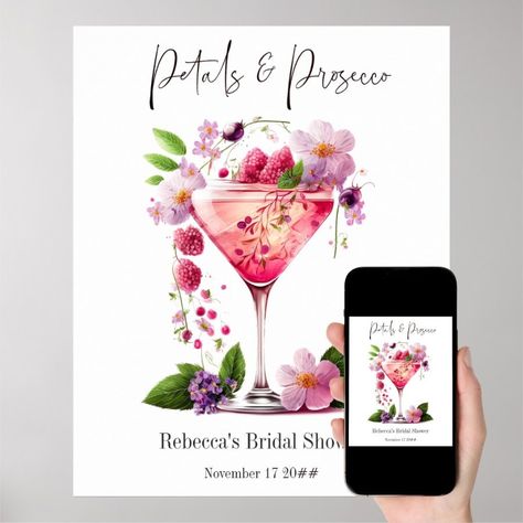 Petals & Prosecco Blush Pink Floral Bridal Shower Poster  Zazzle Petals Prosecco, Prosecco Bridal Shower Theme, Petals And Prosecco Bridal, Bridal Shower Poster, Petals And Prosecco, Vino Before Vows, Bridal Shower Theme Ideas, Pink Floral Bridal Shower, Poster Advertisement