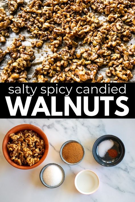 Try this irresistible candied walnuts recipe for a delicious snack or salad topper. Making candied walnuts is easy and quick using just a stovetop! These crunchy sweet treats are perfect for any occasion or as edible gifts. Enjoy the rich, caramelized flavor and impressive crunch of homemade candied walnuts that will elevate your dishes to the next level. Impress your friends and family with these addictive goodies today! Spicy Candied Walnuts Recipe, Flavored Walnut Recipes, Seasoned Walnuts Recipe, Savory Dessert Recipes, Candied Walnuts Recipe, Spicy Walnuts, Candied Walnut Recipe, Walnuts Recipe, Perfect Christmas Dinner