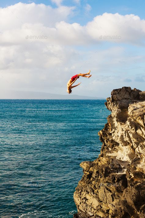 Cliff Jumping by EpicStockMedia. Cliff Jumping into the Ocean at Sunset, Summer Fun Lifestyle#EpicStockMedia, #Ocean, #Cliff, #Jumping Cliff Diving Aesthetic, Cliff Jumping Aesthetic, Adrenaline Aesthetic, Jumping Off Cliff, Jump Into Water, Falling Off A Cliff, Jumping Into Water, Dove Real Beauty, Cliff Jump