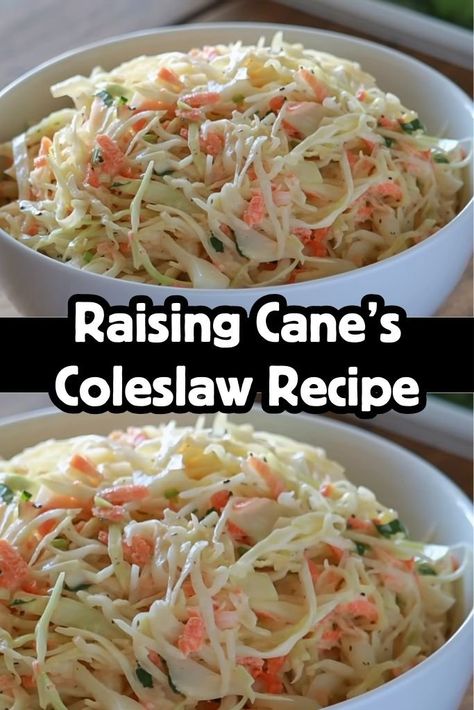 Raising Cane's Coleslaw Copycat Recipe - Wink Recipe Southern Cole Slaw Recipe Easy, Raising Canes Coleslaw Recipe, Refrigerator Slaw, Cream Donut Recipe, Tangy Slaw, Bbq Side Dishes Recipes, White Bean Chicken Chili, Raising Canes, Homemade Coleslaw