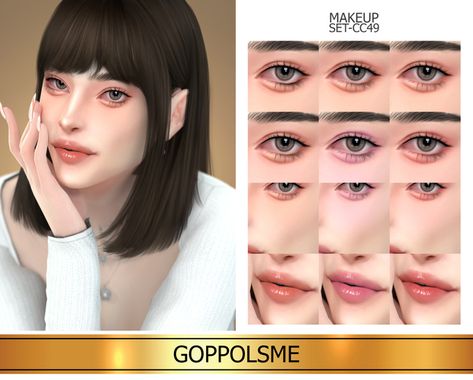 GPME-GOLD MAKEUP SET CC49 | GoppolsMe on Patreon Sims 4 Asian Makeup, Mod Makeup, Asian Skin Tone, Sims 4 Piercings, Sims 4 Cc Eyes, Sims 4 Cas Mods, Makeup Cc, Sims 4 Download, Sims 4 Cc Makeup