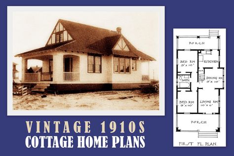 9 vintage cottage home plans from 1910 - Click Americana Cottage Home Plans, Small House Style, Vintage Cottage Home, Nyc Mansions, New York Mansion, Retro Homes, Small Bungalow, Cottage Bungalow, Porch Plans