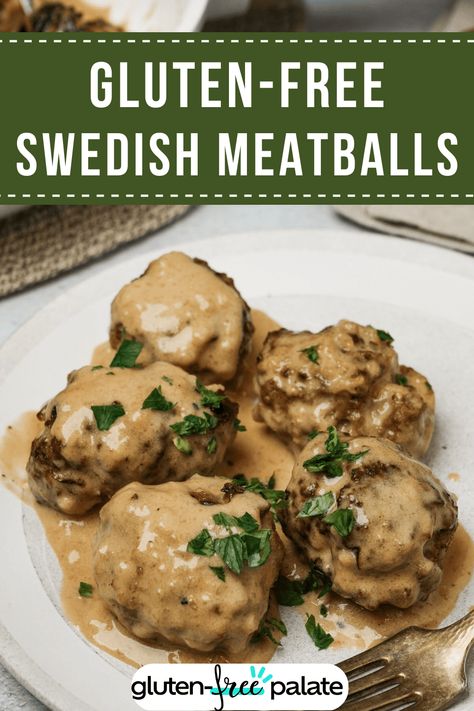 These gluten-free Swedish meatballs are the perfect weeknight recipe! They are juicy, flavorful, and sure to be everyone’s favorite, even the picky eaters. Recipes With Ground Beef Gluten Free, Gf Meatball Recipes, Meatballs Gluten Free, Ground Beef Gluten Free, Swedish Meatballs Dairy Free, Gluten Free Sauce For Meatballs, Gf Meatballs, Swedish Meatball Recipe Gluten Free, Dairy Free Swedish Meatballs