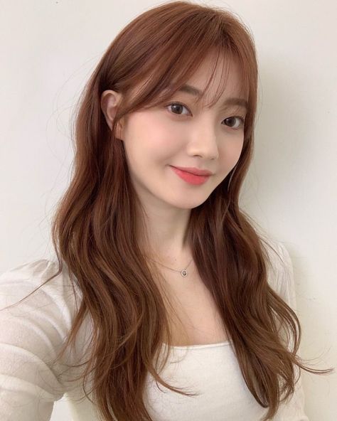 Brown Hair With A Hint Of Ginger, Korean Copper Brown Hair, Hair Color Ideas Orange Brown, Light Red Brown Hair Color Auburn, Copper Brown Asian Hair, Auburn Hair On Asian, Natural Copper Brown Hair, Red Brown Asian Hair, Copper Brown Hair Asian