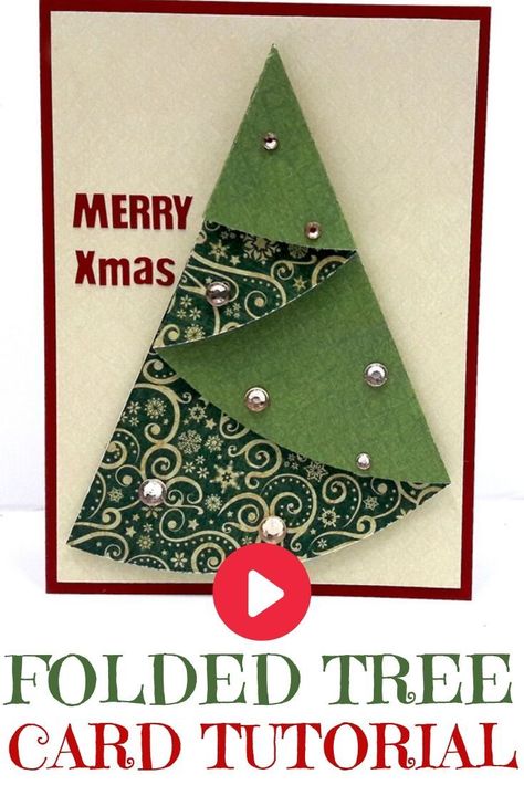 an easy handmade Christmas card you can make in only 5 minutes! #einatkessler #Christmas #card #DIY #handmade Folded Christmas Tree, Christmas Card Wishes, Diy Christmas Paper, Christmas Card Tutorials, Holiday Cards Handmade, Christmas Tree Card, Fancy Fold Card Tutorials, Simple Christmas Cards, Christmas Card Art